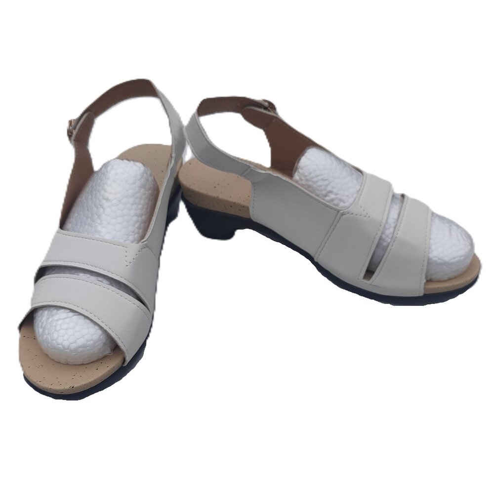 ABCDE Wedge Sandal Shoes Lightweight Open Toe White Tan Black Gold Size 5.5 (35)
